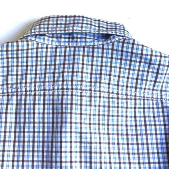 Stenstroms fitted body blue &. Brown checkered cotton dress shirt Sz M - Picture 8 of 11